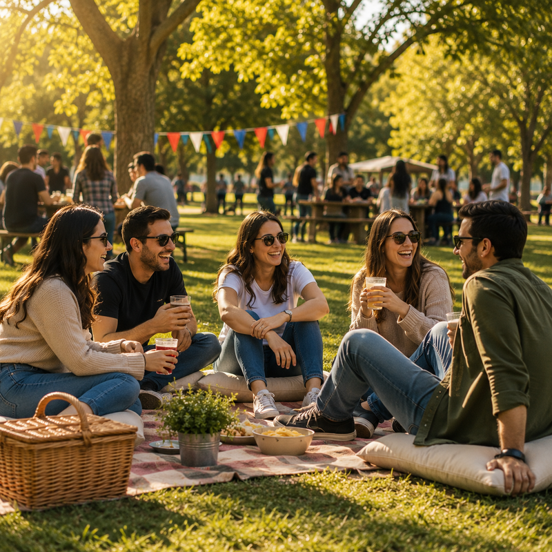 Personas compartiendo en áreas verdes